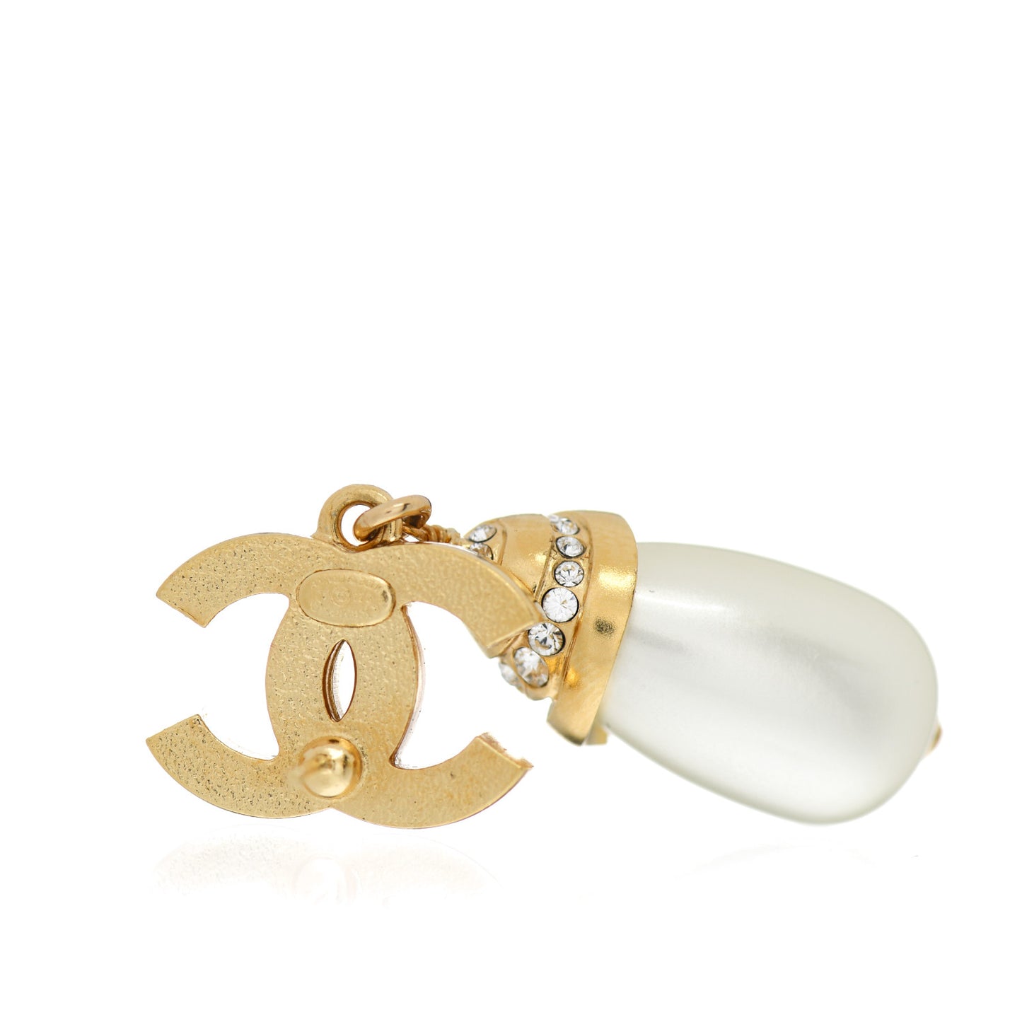 Crystal Long Pearl CC Drop Earrings Gold