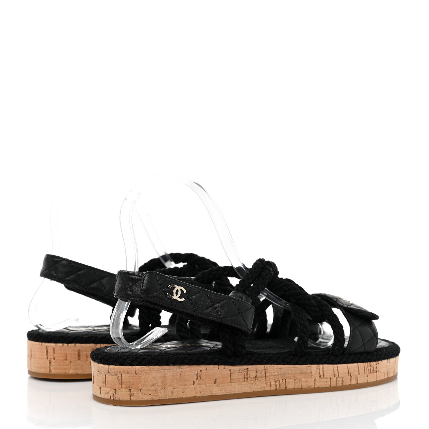 Chanel Cord Lambskin Quilted Logo Sandals 40 Black 3 of 6
