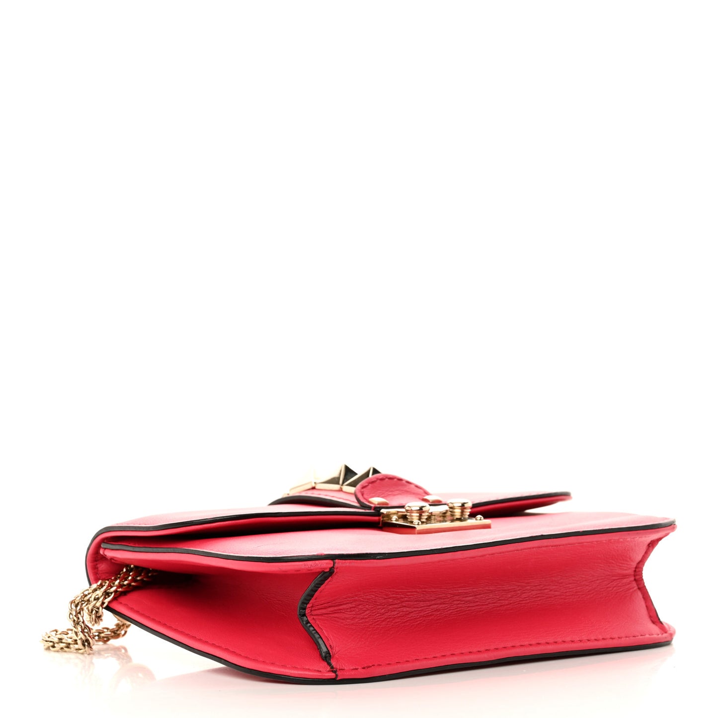 Vitello Small Glam Lock Rockstud Flap Deep Fuxia