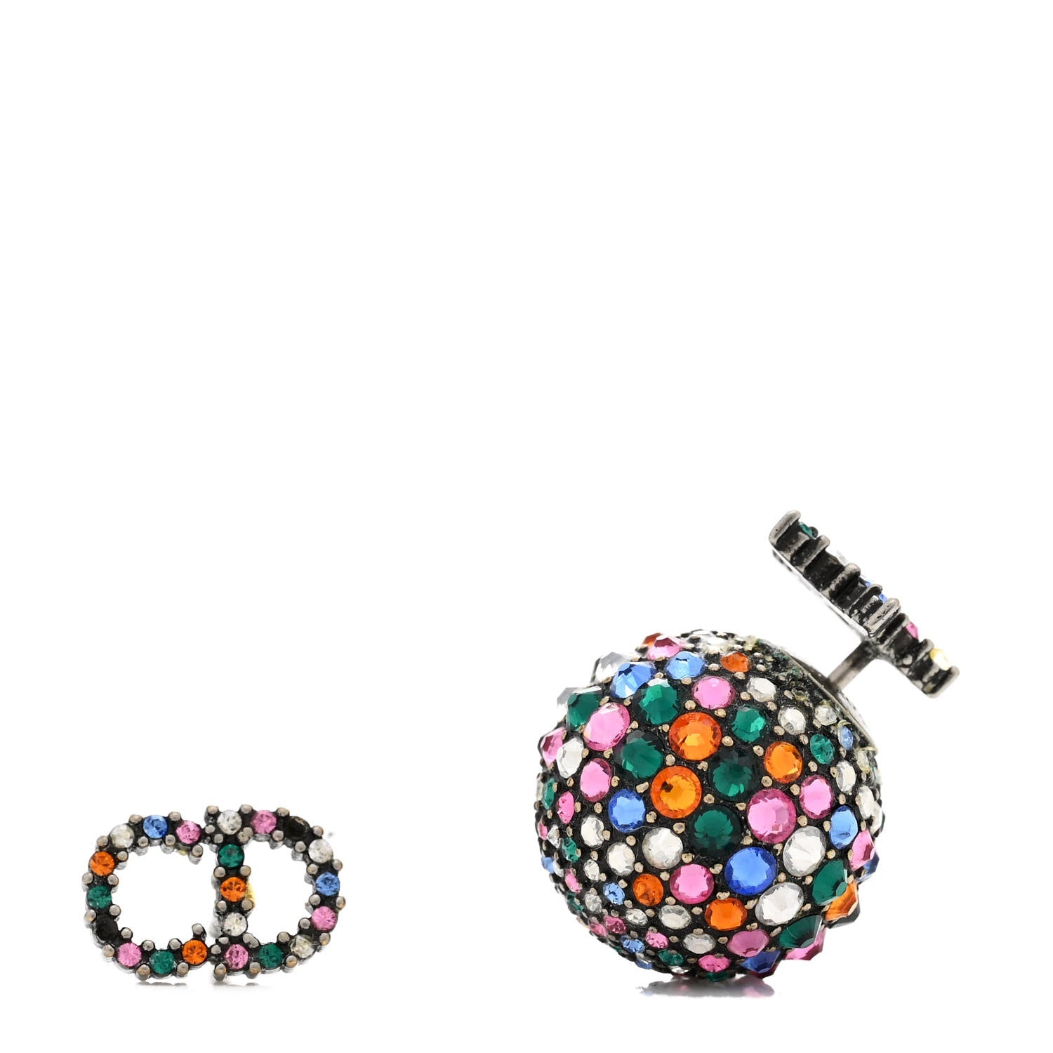 Christian Dior Crystal Mise En Dior Tribal Earrings Multicolor Antique Silver 1 of 5