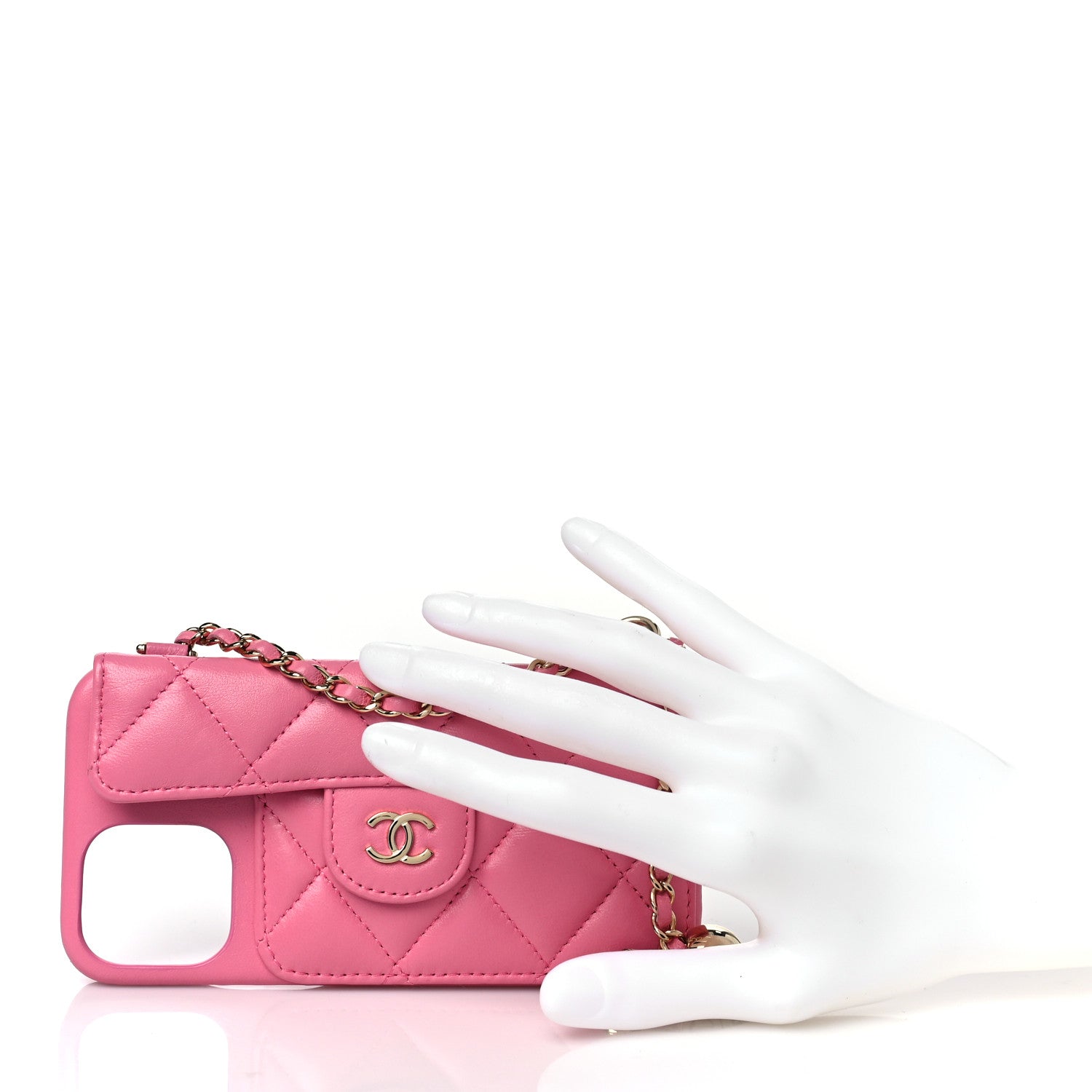 Chanel Lambskin Quilted Pearl Crush iPhone XII Pro Holder With Chain Pink 3 of 10