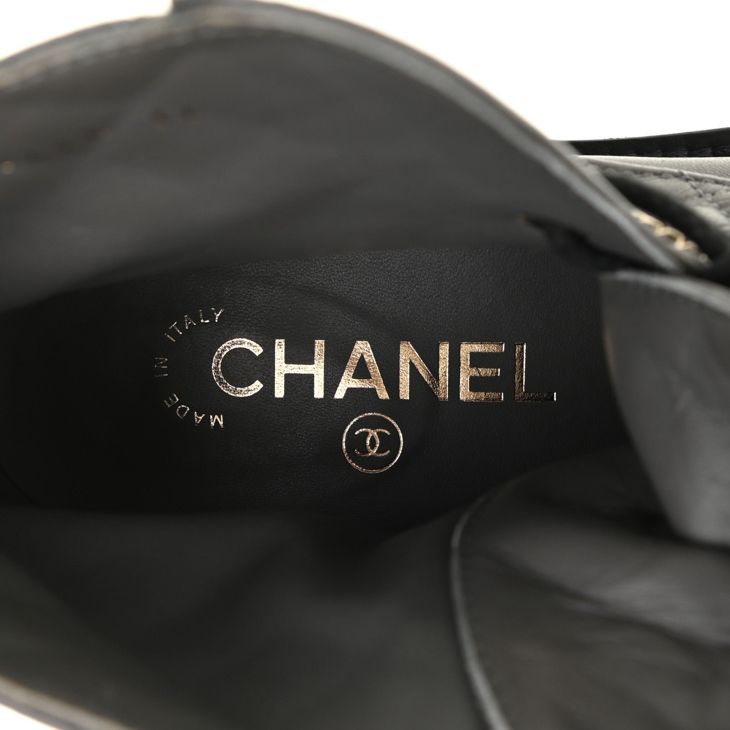 Chanel Shiny Lambskin Quilted Lace Up Combat Boots 36 Grey Black 6 of 13