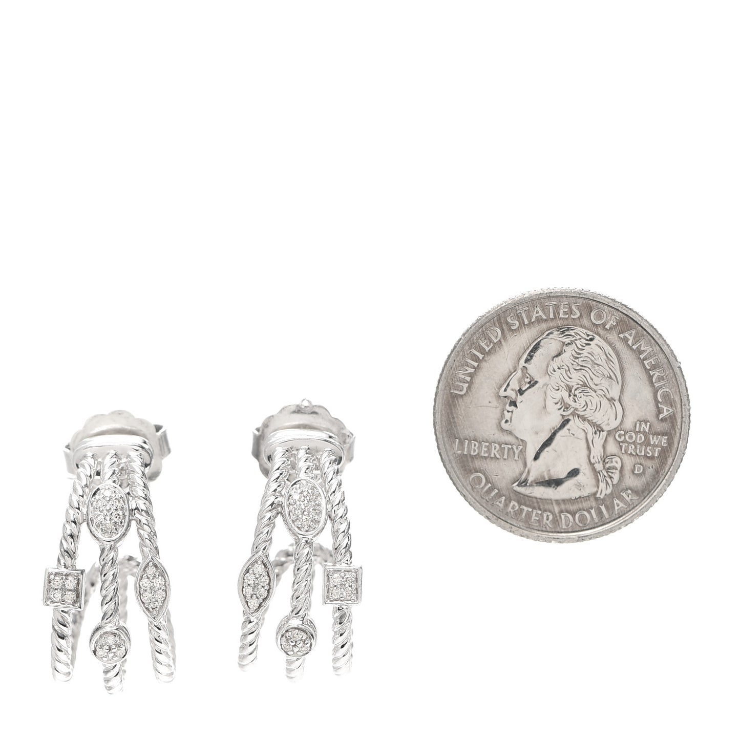 Sterling Silver Diamond Confetti 3 Row Earrings