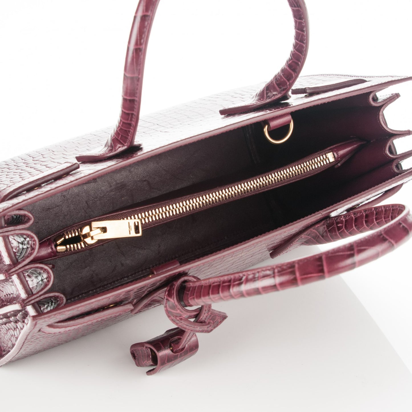 Calfskin Crocodile Embossed Baby Sac De Jour Bordeaux