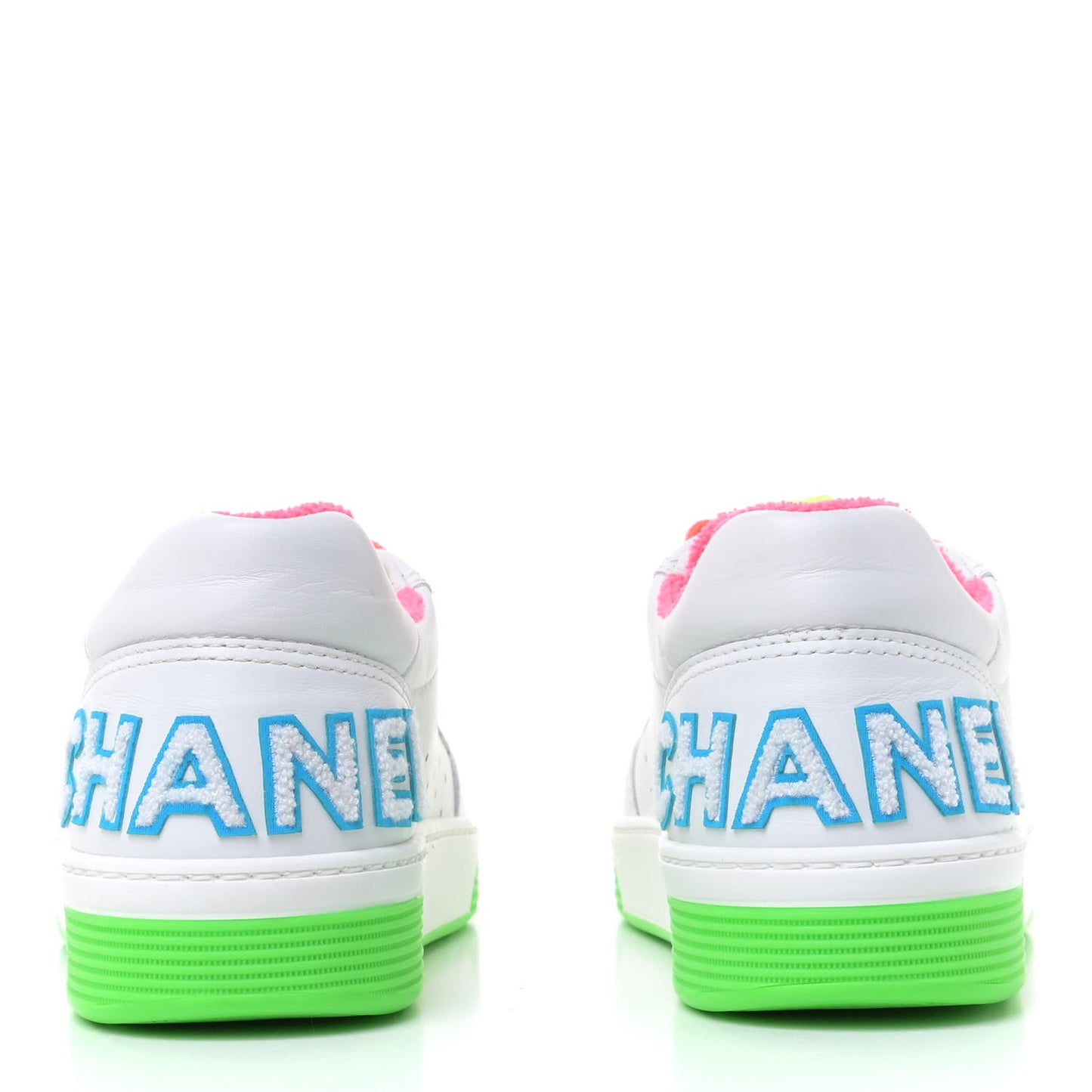 Calfskin Womens Logo Sneakers 37.5 White Multicolor
