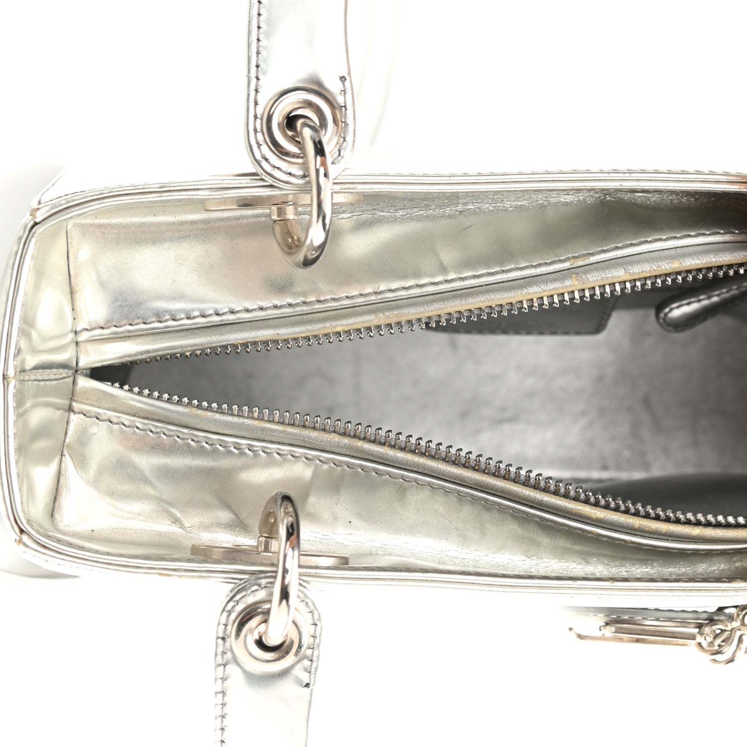 Christian Dior Metallic Patent Calfskin Medium Lady Dior Silver 5 of 12