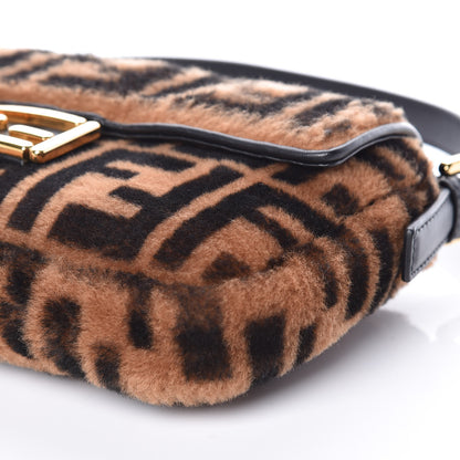 Fendi Shearling Vitello Dolce Macro FF 1974 Baguette Tobacco Black 7 of 10