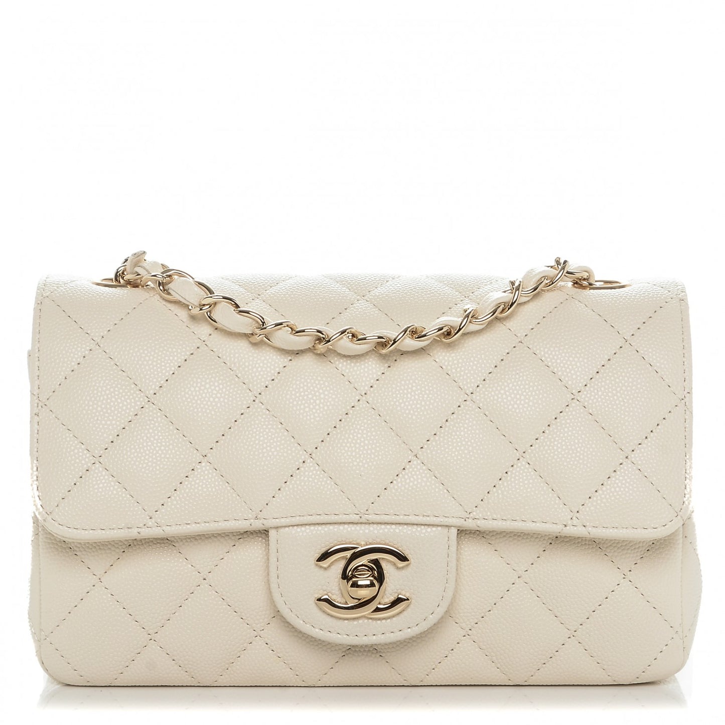 Caviar Quilted Mini Rectangular Flap White
