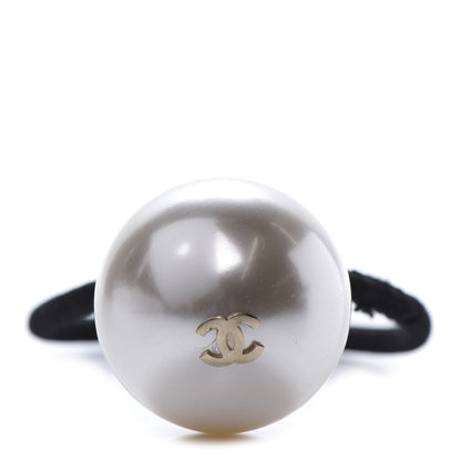 Chanel Pearl CC Hair Tie Black White 1 of 4