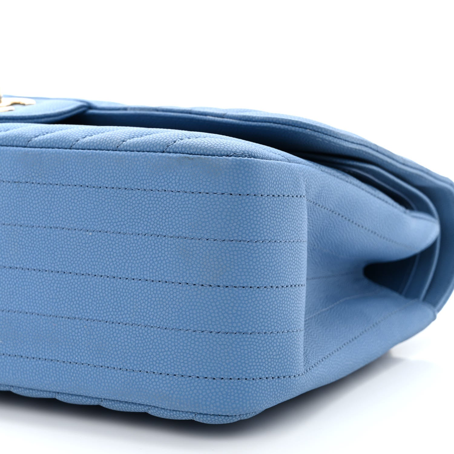 Chanel Caviar Flat Chevron Quilted Jumbo Double Flap Blue 11 of 12