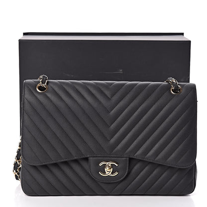 Chanel Caviar Chevron Quilted Jumbo Double Flap Black 15 of 15