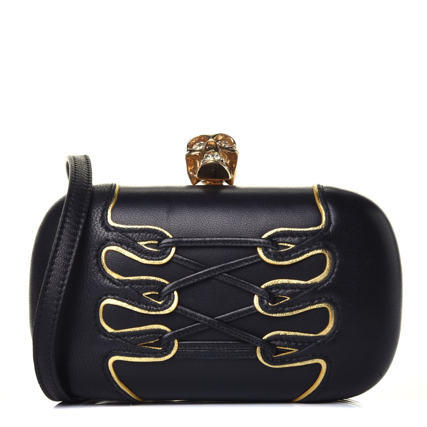 Calfskin Corset Skull Box Clutch Black