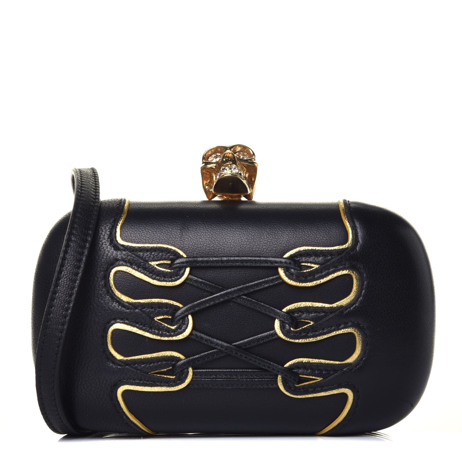 Alexander McQueen Calfskin Corset Skull Box Clutch Black 1 of 8