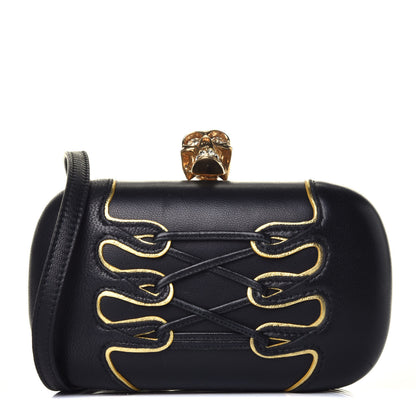 Alexander McQueen Calfskin Corset Skull Box Clutch Black 1 of 8