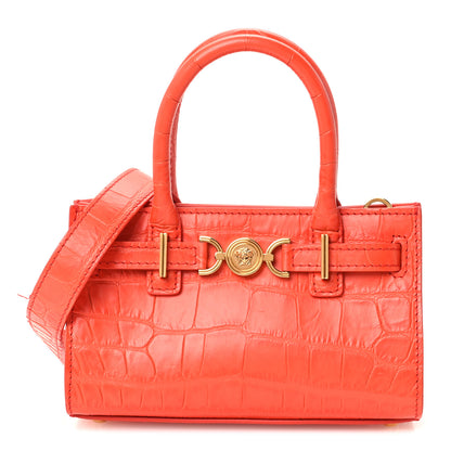 Versace Calfskin Crocodile Embossed Mini Medusa '95 Tote Orange 1 of 11