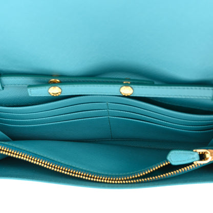 Prada Saffiano Metal Oro Chain Wallet Turchese 5 of 13