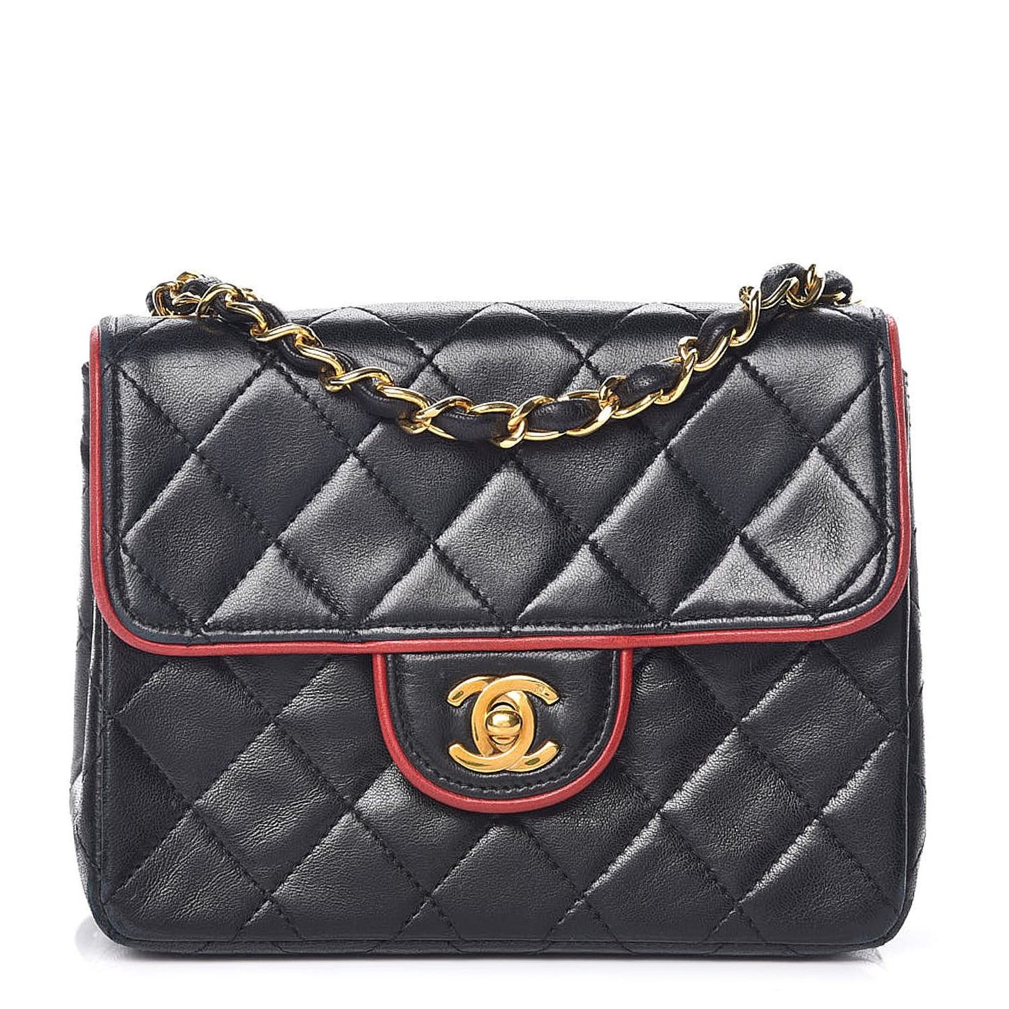 Lambskin Quilted Mini Square Flap Navy Blue