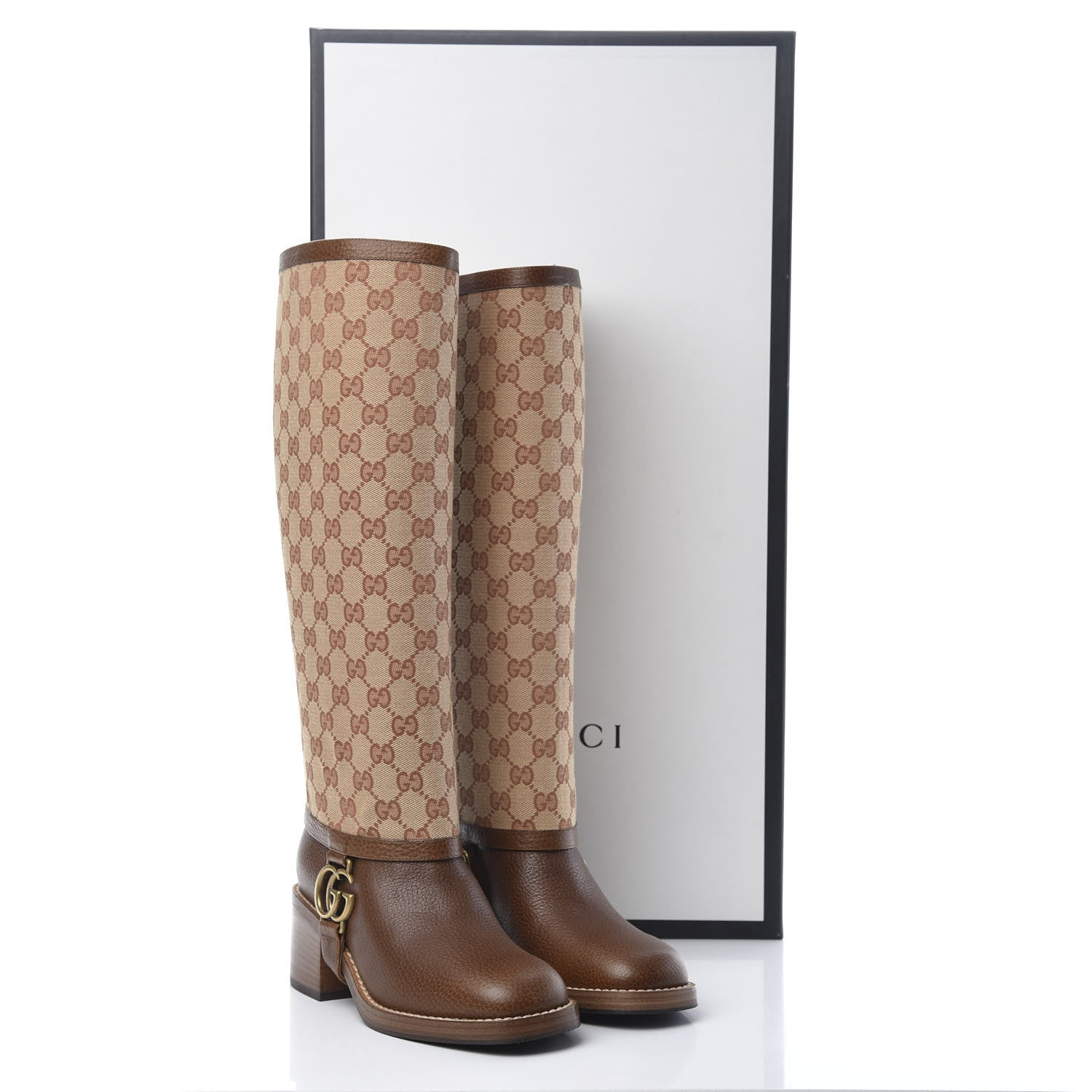 Gucci GG Monogram Calfskin Lola Tall Boots 35 Beige Ruggine Cuir 7 of 7