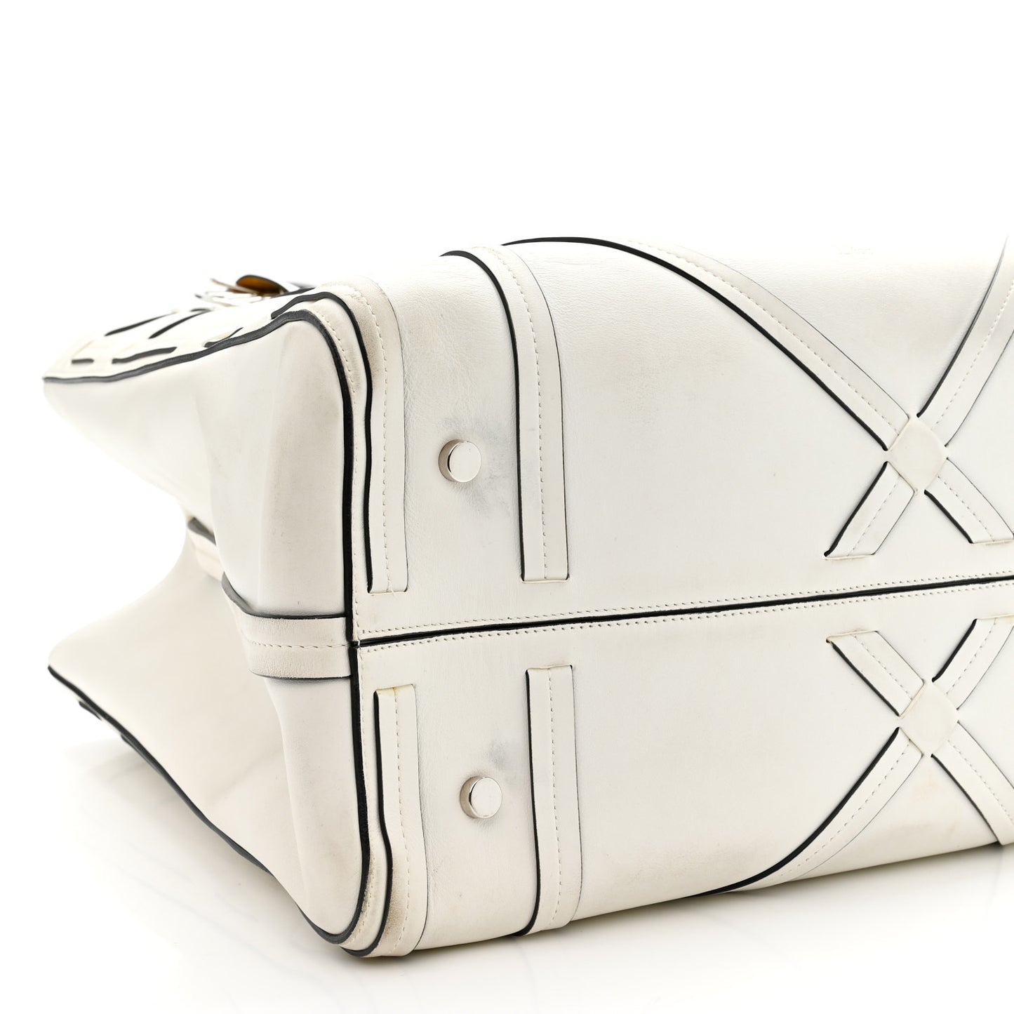 Calfskin Woven Giant Cannage Connect Tote White