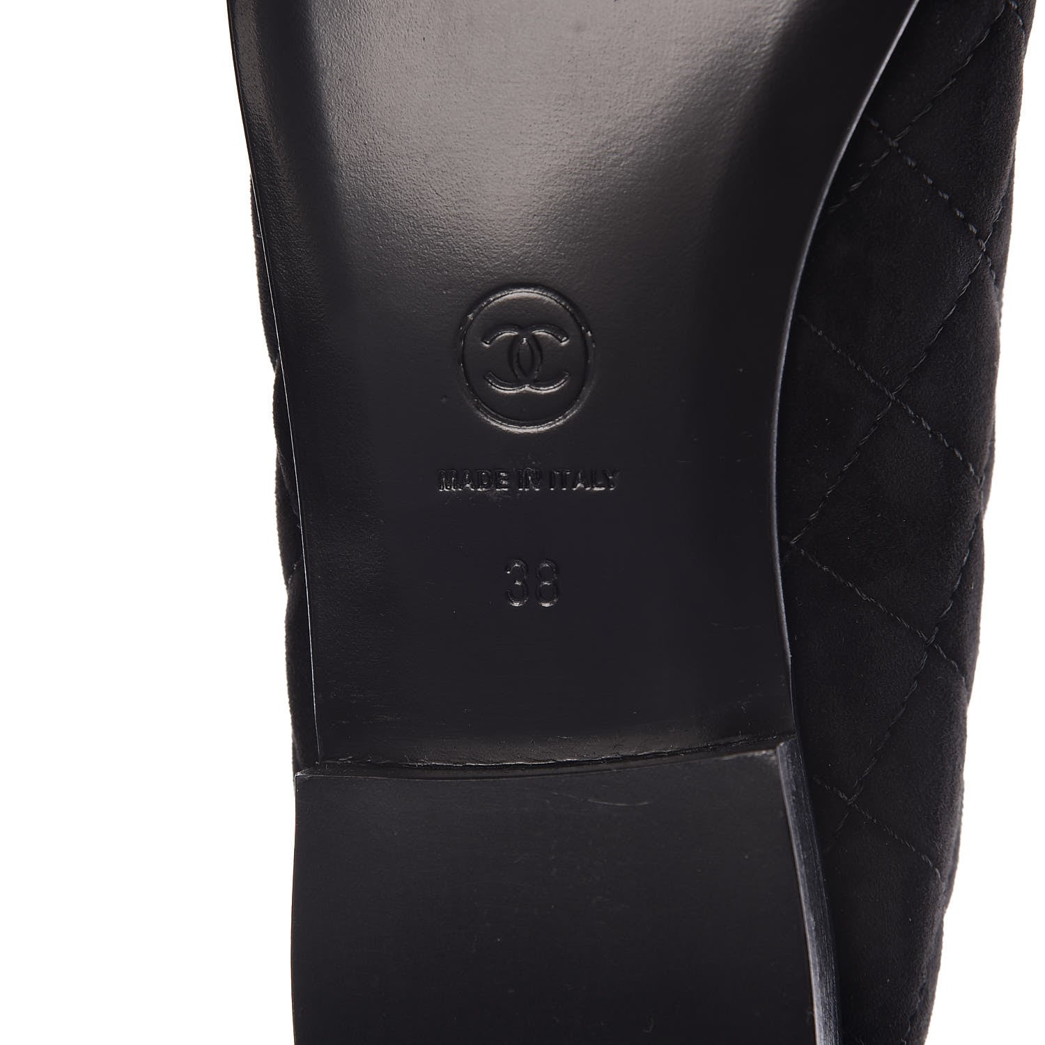 Chanel Suede Calfskin Quilted Cap Toe CC Ballerina Flats 38 Black 8 of 10