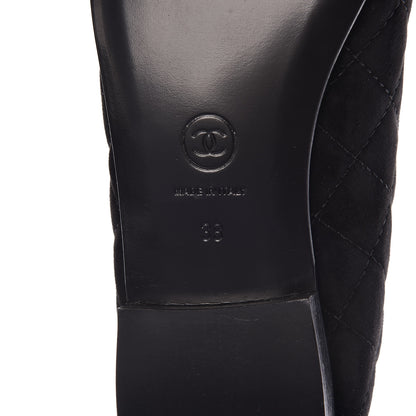 Chanel Suede Calfskin Quilted Cap Toe CC Ballerina Flats 38 Black 8 of 10