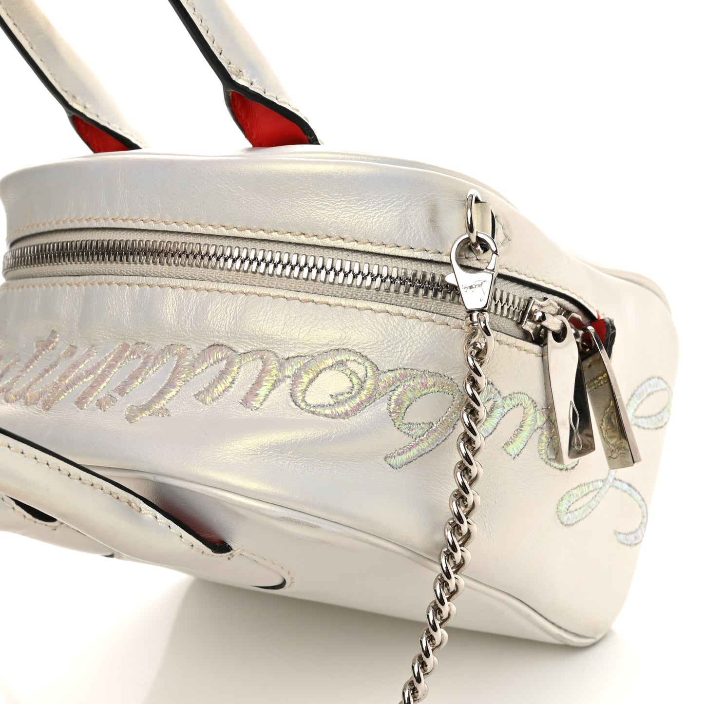 Iridescent Calfskin Paris Nano Collage Marie Jane Tote White