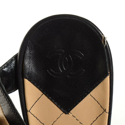 Chanel Lambskin Cap Toe Ankle Strap Pumps 37 Black Beige 6 of 6