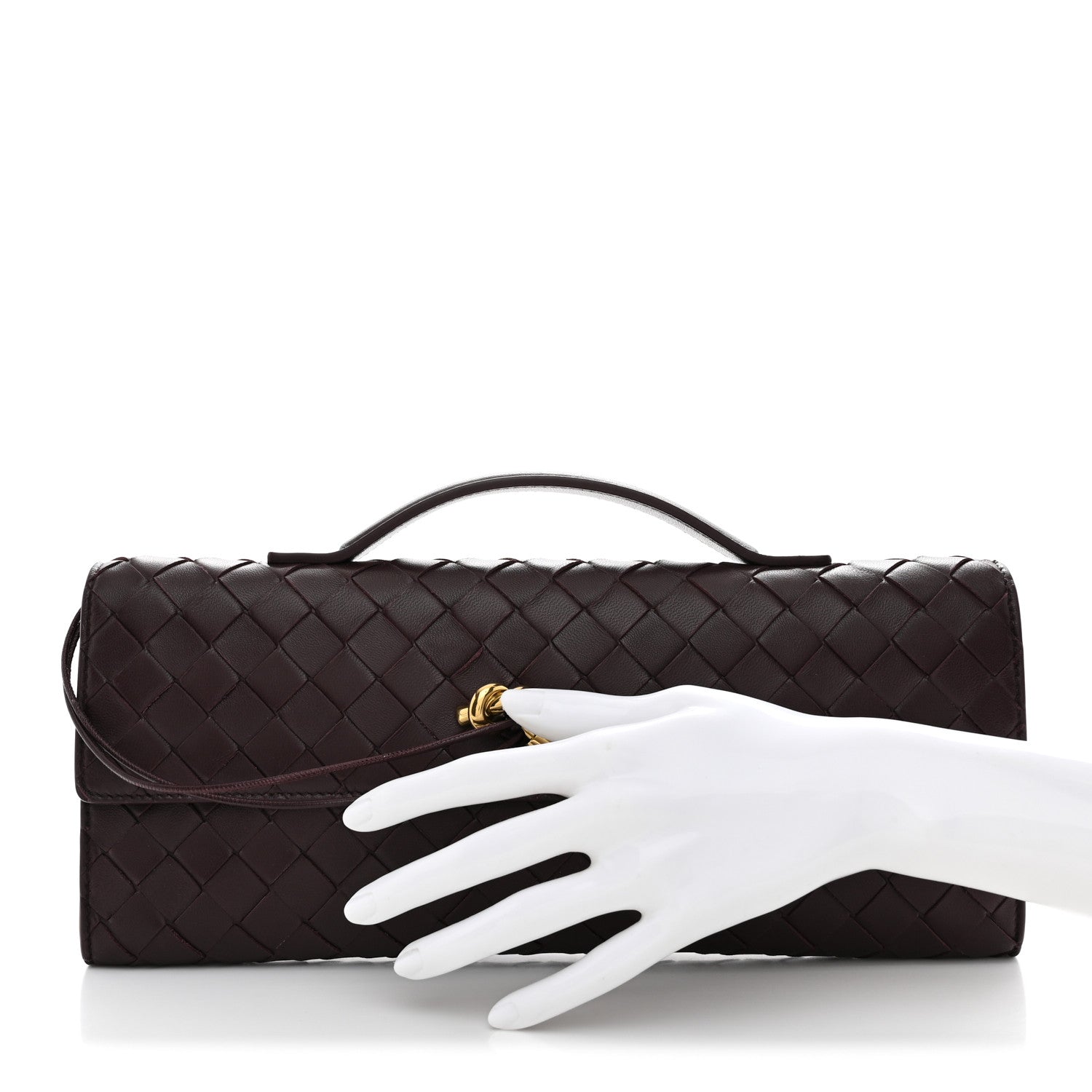 Bottega Veneta Nappa Intrecciato Long Andiamo Top Handle Clutch  Dark Barolo 2 of 7