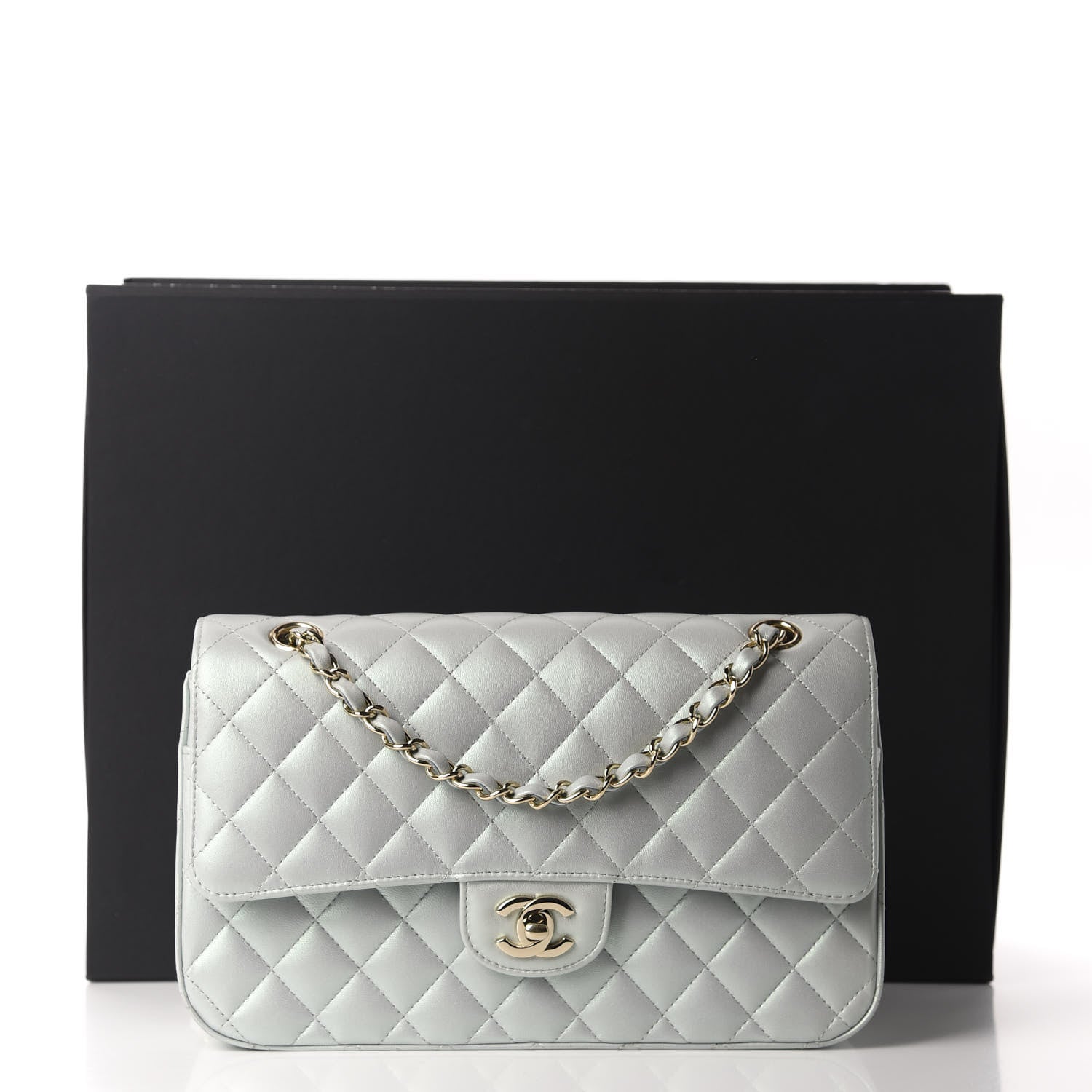 Chanel Iridescent Lambskin Quilted Medium Double Flap Light Blue 12 of 12