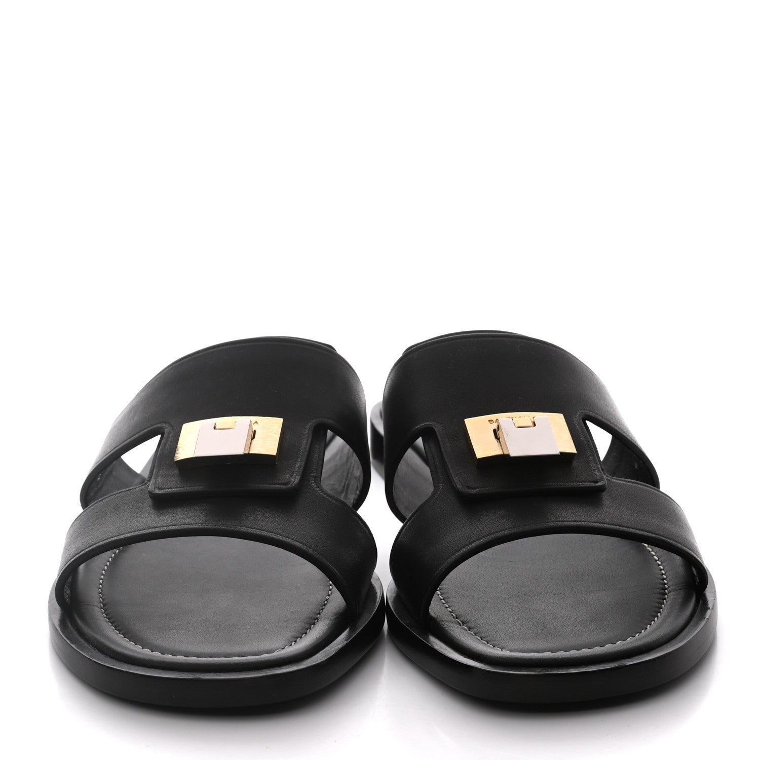 Balenciaga Calfskin Lock-Front Sandals 37.5 Black 2 of 9