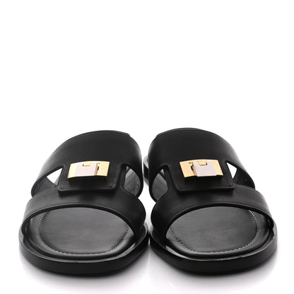 Balenciaga Calfskin Lock-Front Sandals 37.5 Black 2 of 9