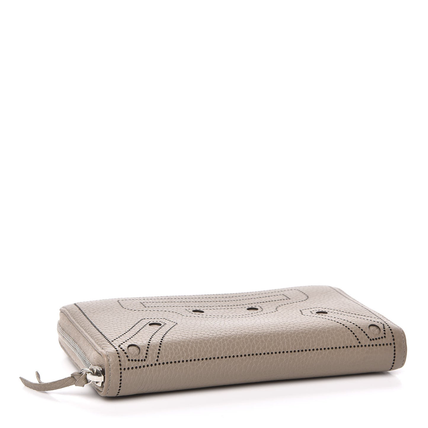 Veau Grana Perforated Blackout Hardware Continental Zip Around Wallet Gris Cendre