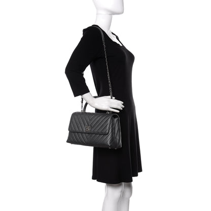 Chanel Iridescent Caviar Chevron Quilted Small Coco Handle Flap Black 2 of 10