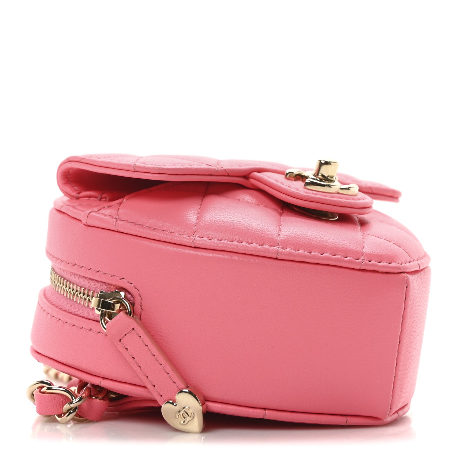Chanel Lambskin Quilted CC In Love Heart Waist Belt Bag With Chain Pink 4 of 11