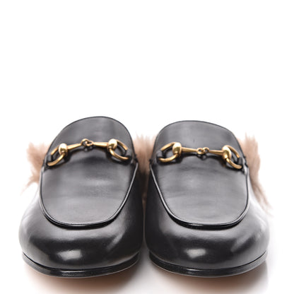 Gucci Calfskin Fur Womens Princetown Slippers 37.5 Black 2 of 8