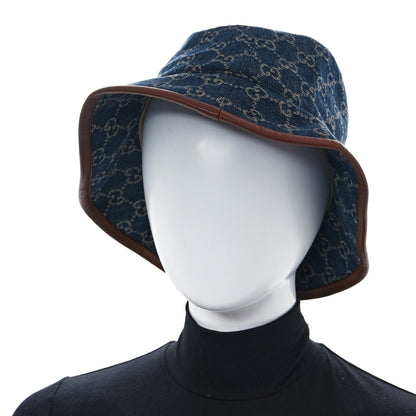 Gucci Washed Jacquard Denim Nappa GG Monogram Oscar Bucket Hat L Denim Cuir 2 of 10