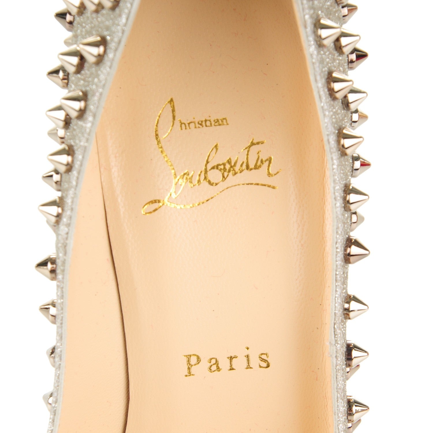 Christian Louboutin Glitter Mini Specchio Follies Spikes 120 Pumps 38 Ivory Colombe 7 of 8