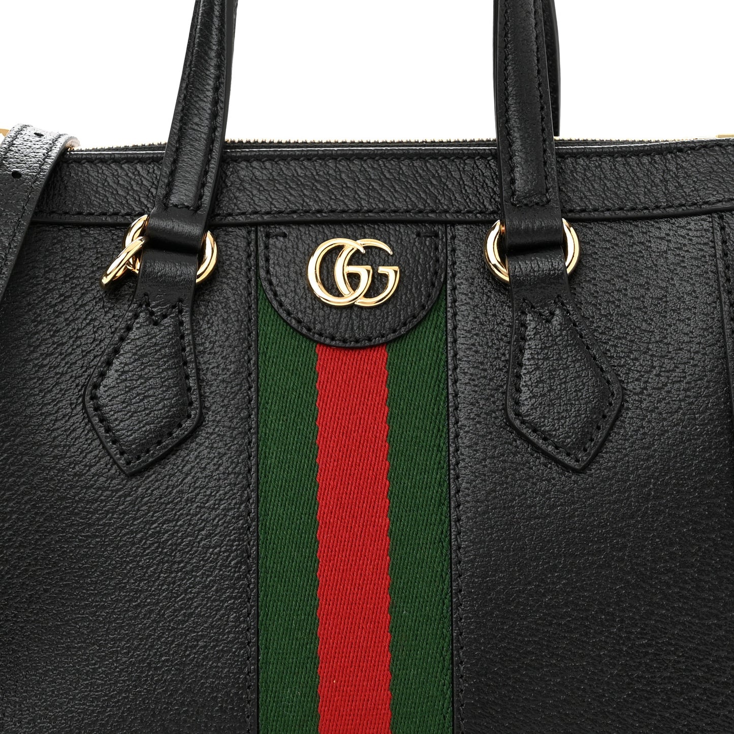 Textured Calfskin Web Small Ophidia Tote Bag Black