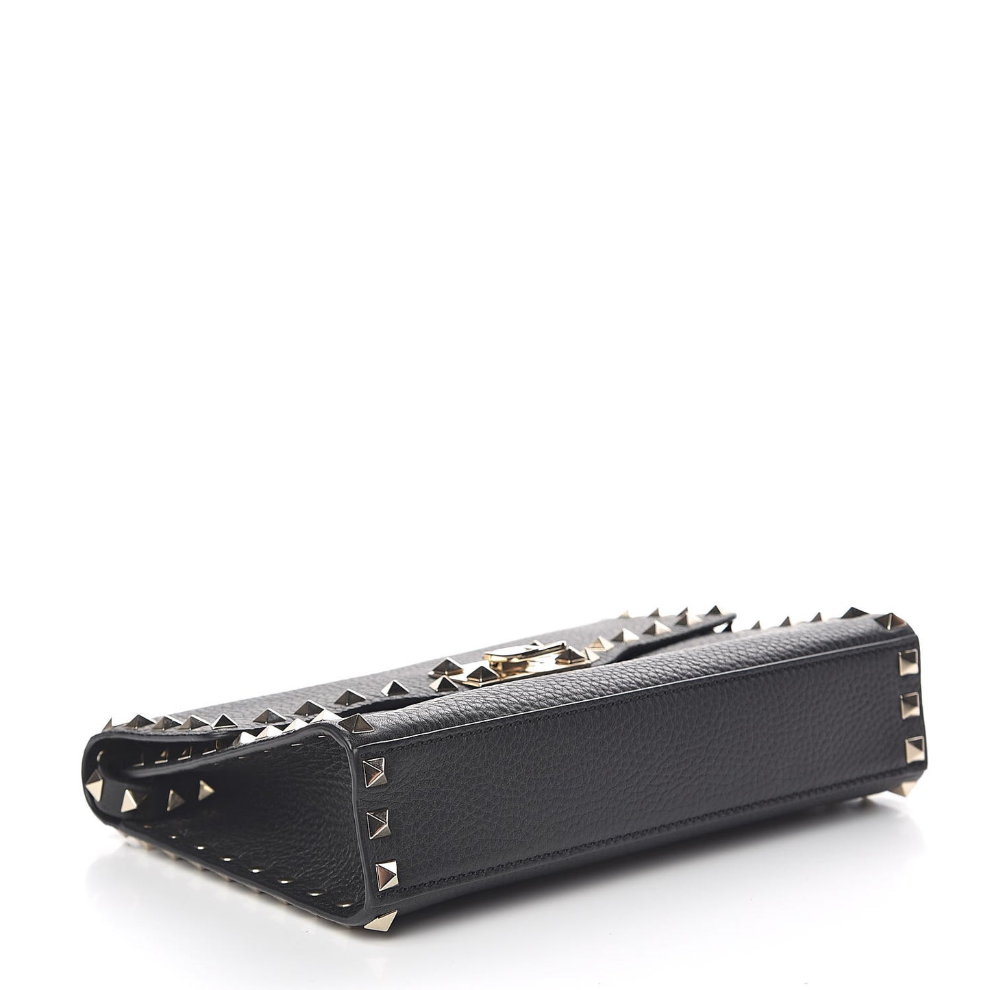 Pebbled Calfskin Medium Rockstud Flip Lock Crossbody Bag Black
