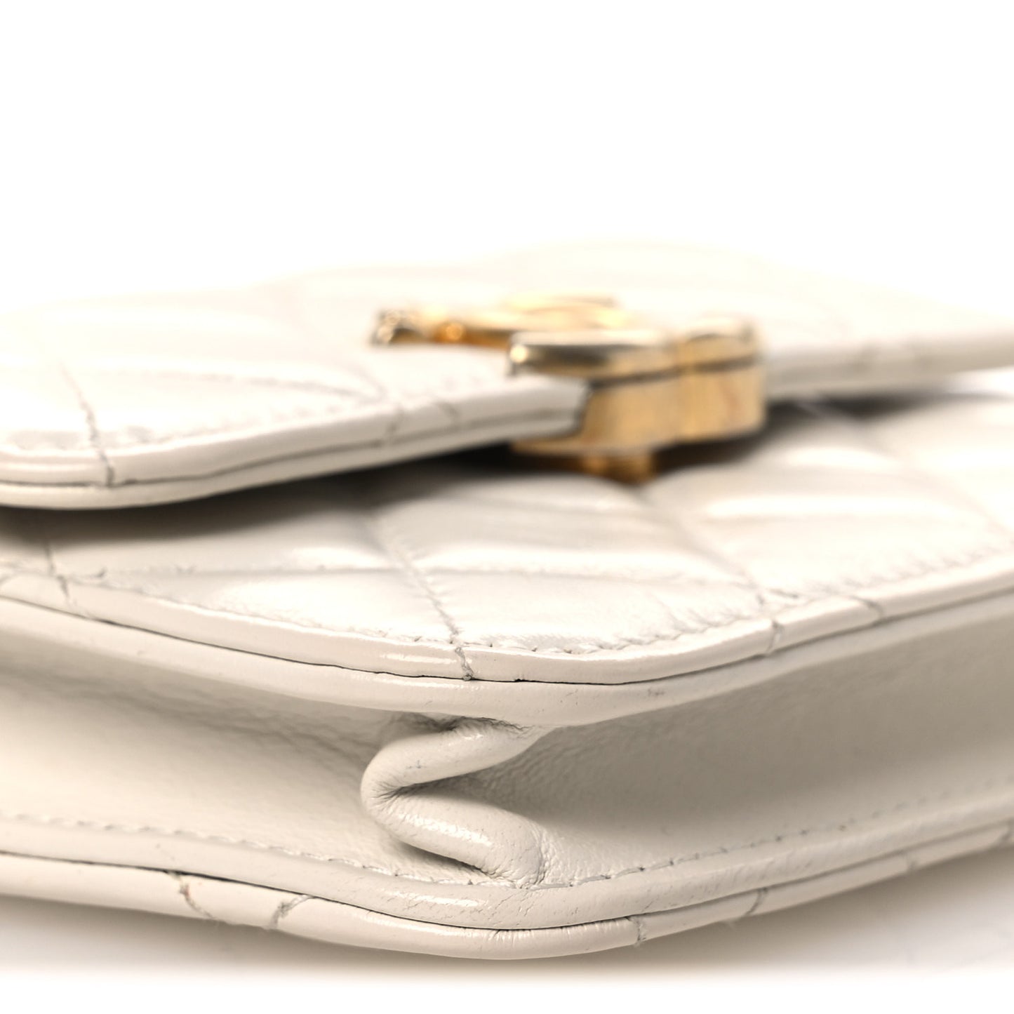 Calfskin Quilted Perfect Fit Coin Purse With Chain White
