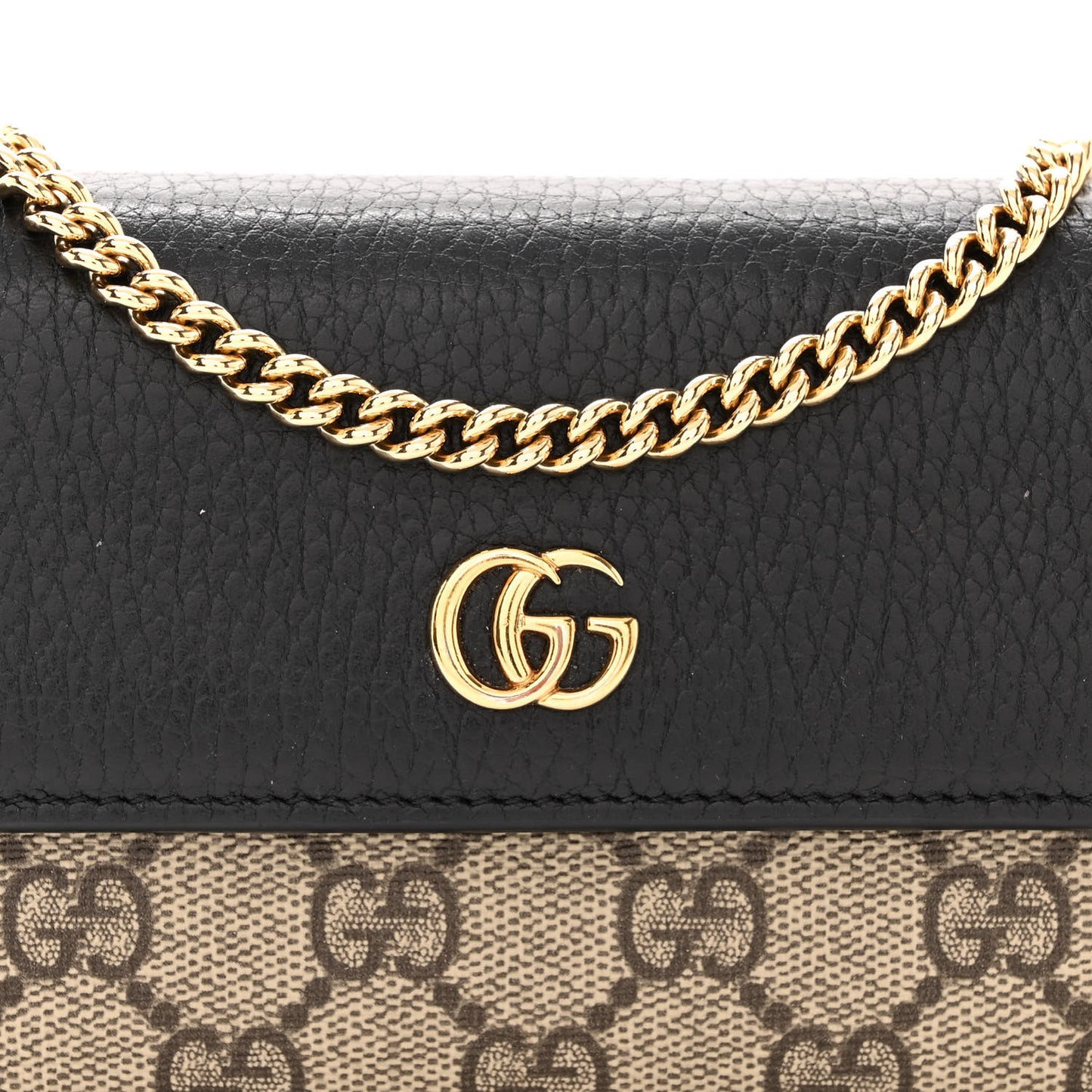 Dollar Calfskin GG Supreme Monogram Petite GG Marmont Wallet Chain Bag Black Beige Ebony