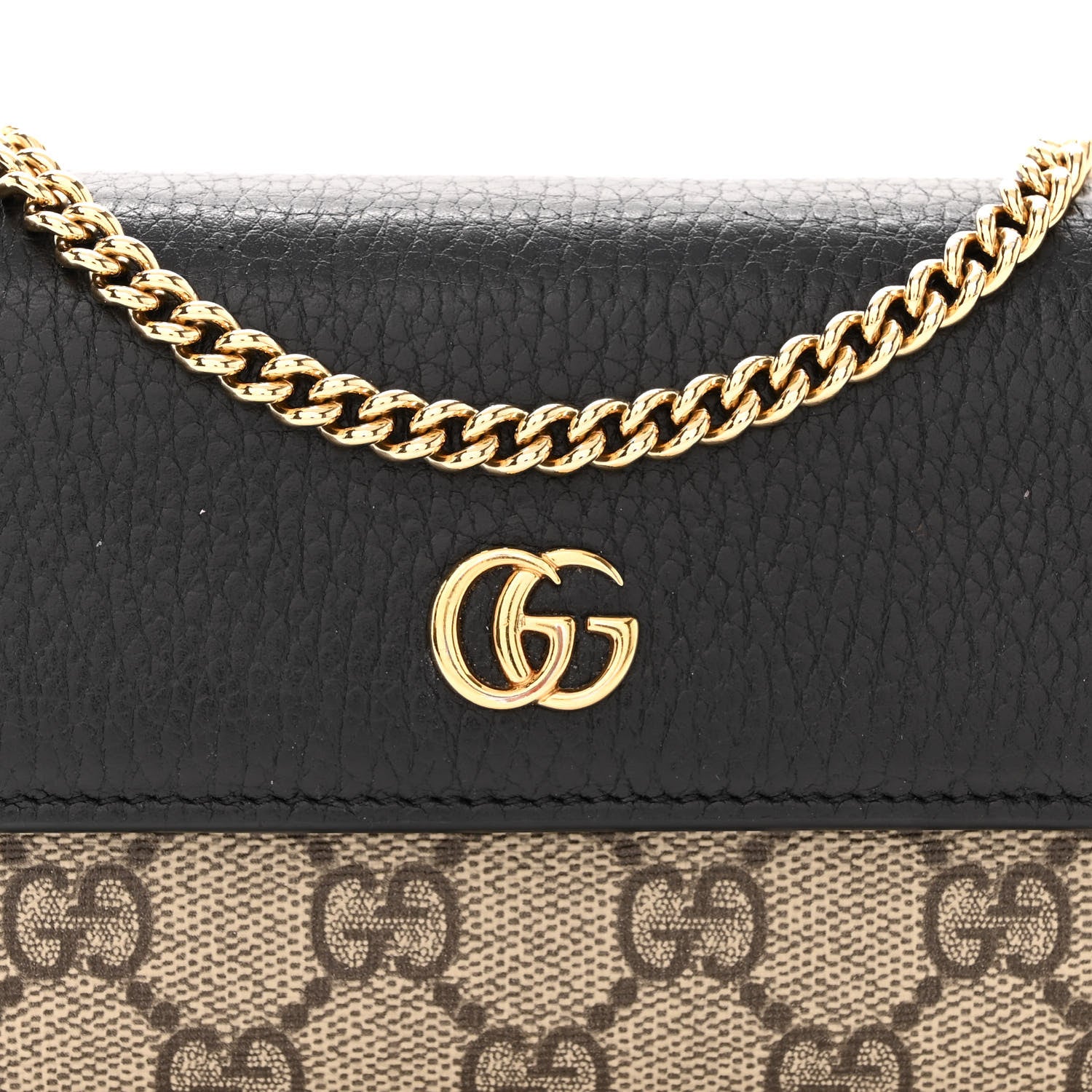 Gucci Dollar Calfskin GG Supreme Monogram Petite GG Marmont Wallet Chain Bag Black Beige Ebony 8 of 11