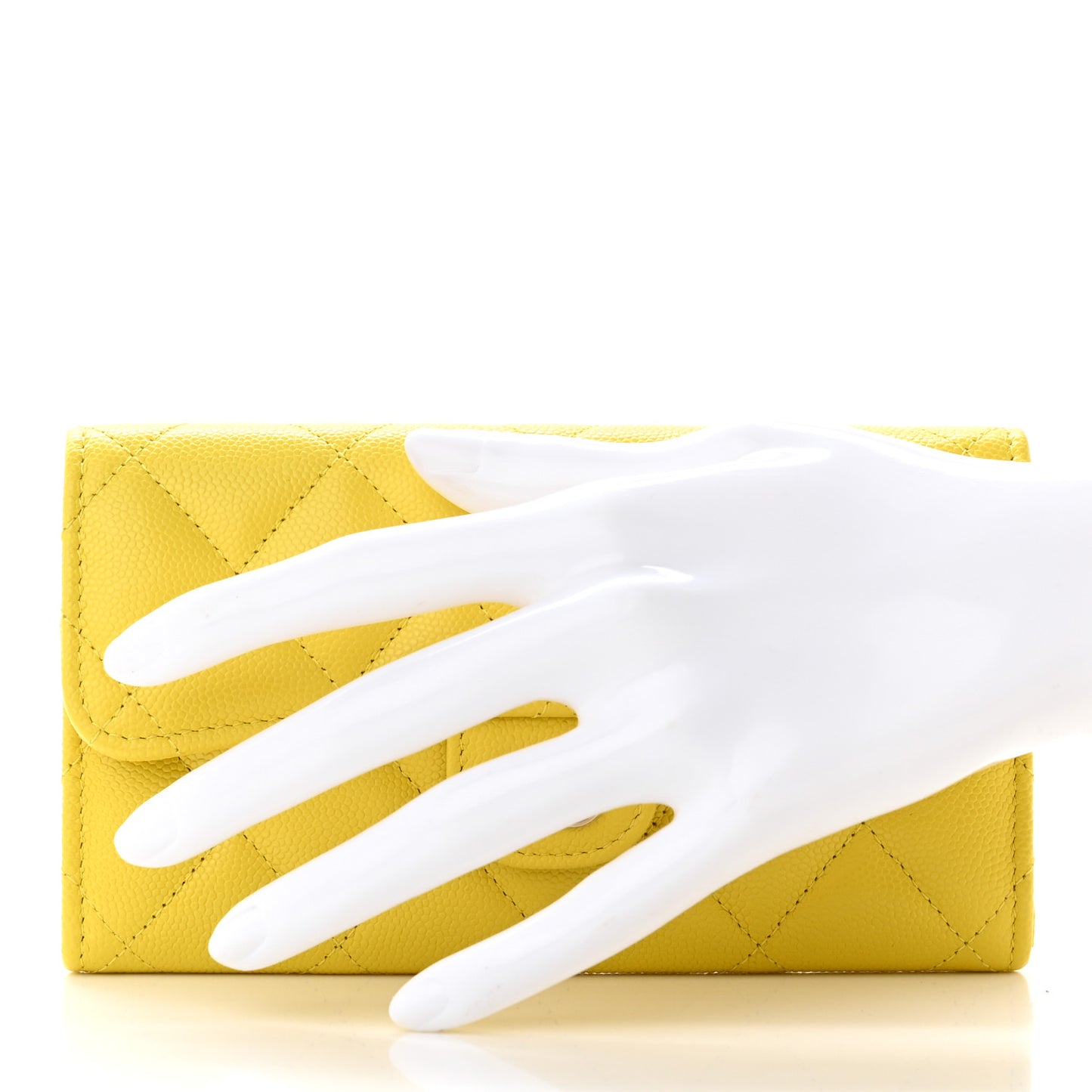 Caviar Quilted Medium Gusset Flap Wallet Yellow