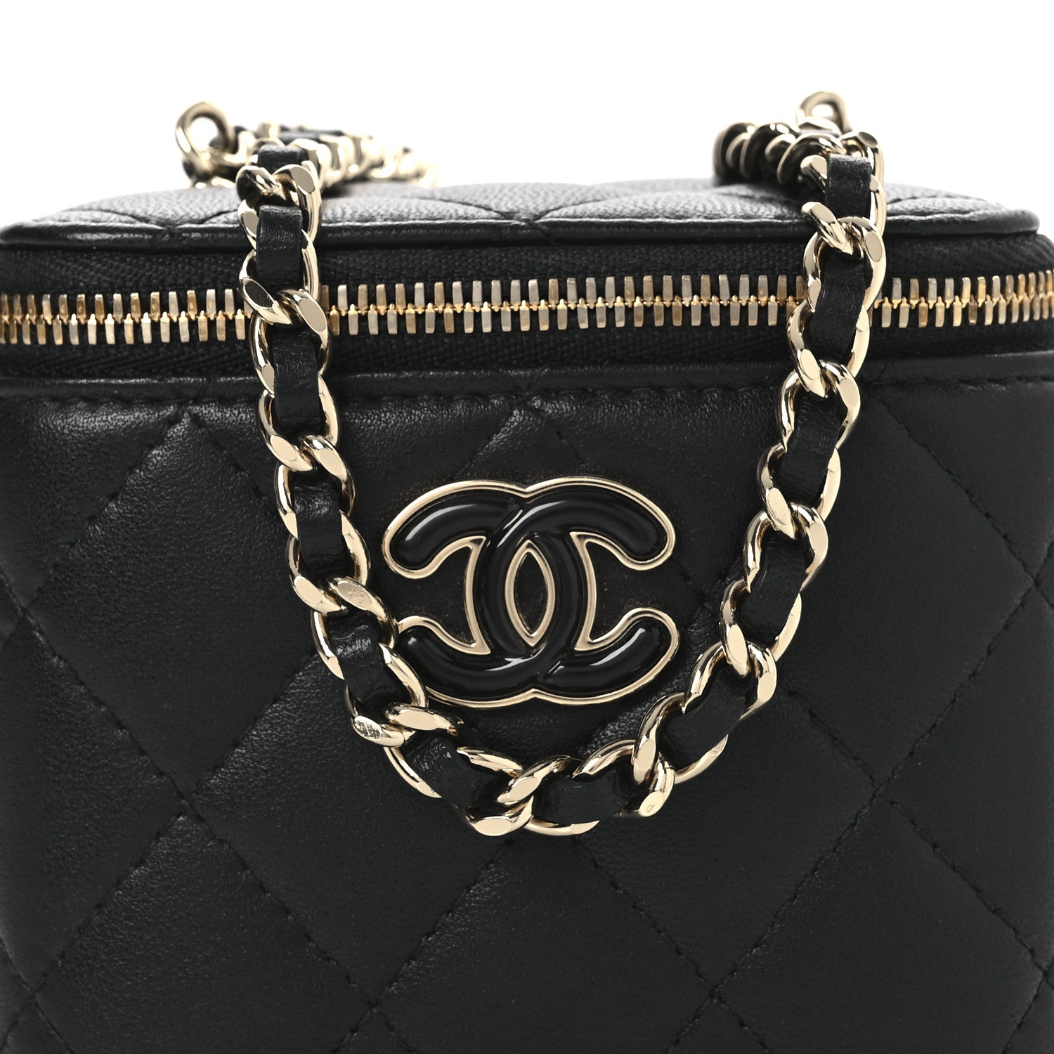 Chanel Lambskin Quilted Mini Enamel Vanity Case With Chain Black 8 of 12