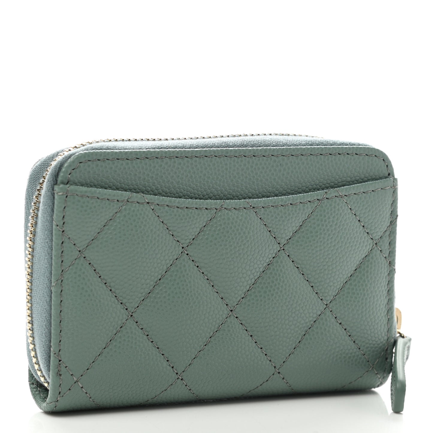 Caviar Quilted Zip Around Coin Purse Wallet Dark Green