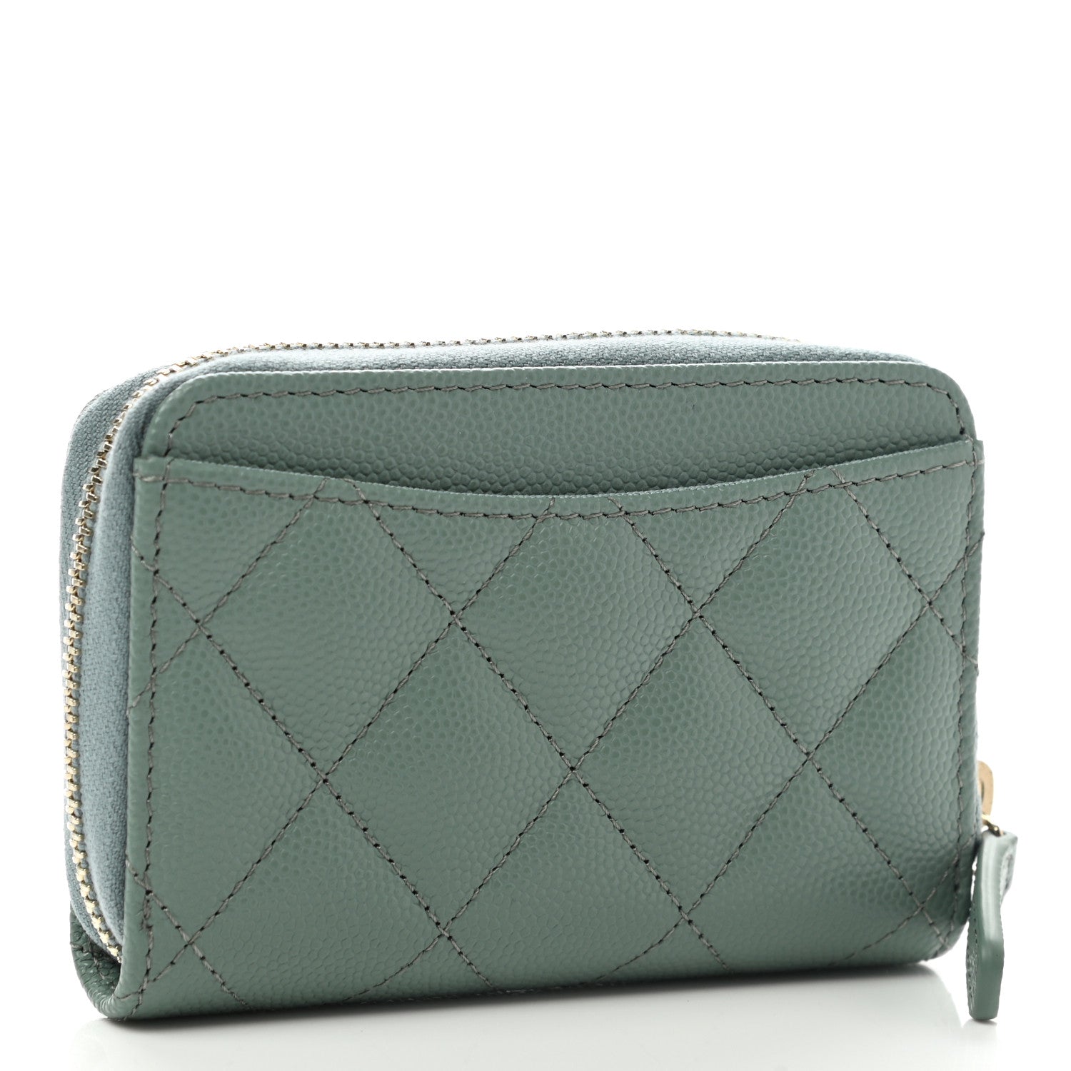 Chanel Caviar Quilted Zip Around Coin Purse Wallet Dark Green 3 of 7