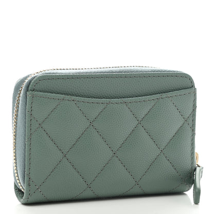 Chanel Caviar Quilted Zip Around Coin Purse Wallet Dark Green 3 of 7
