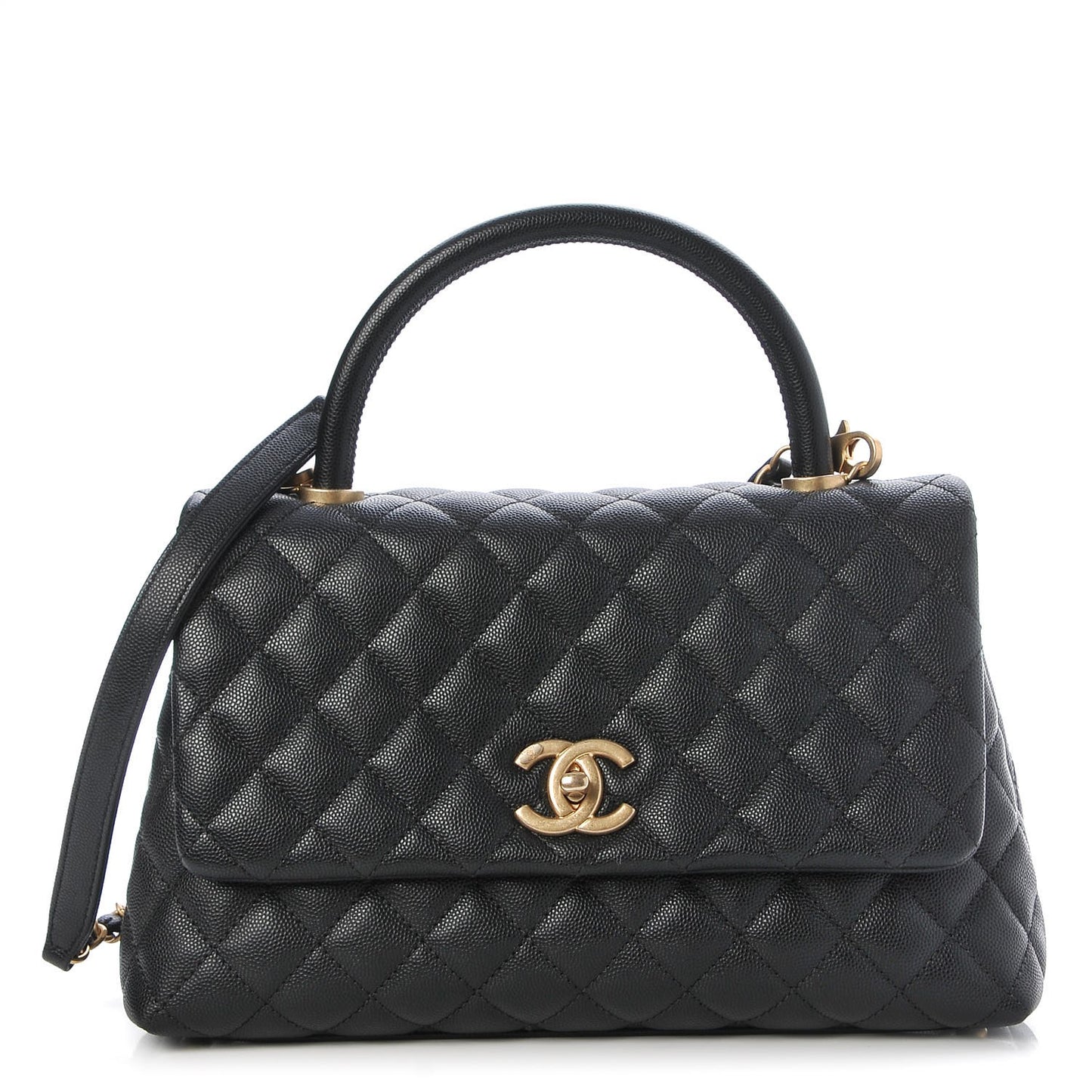 Caviar Quilted Small Coco Handle Flap Black