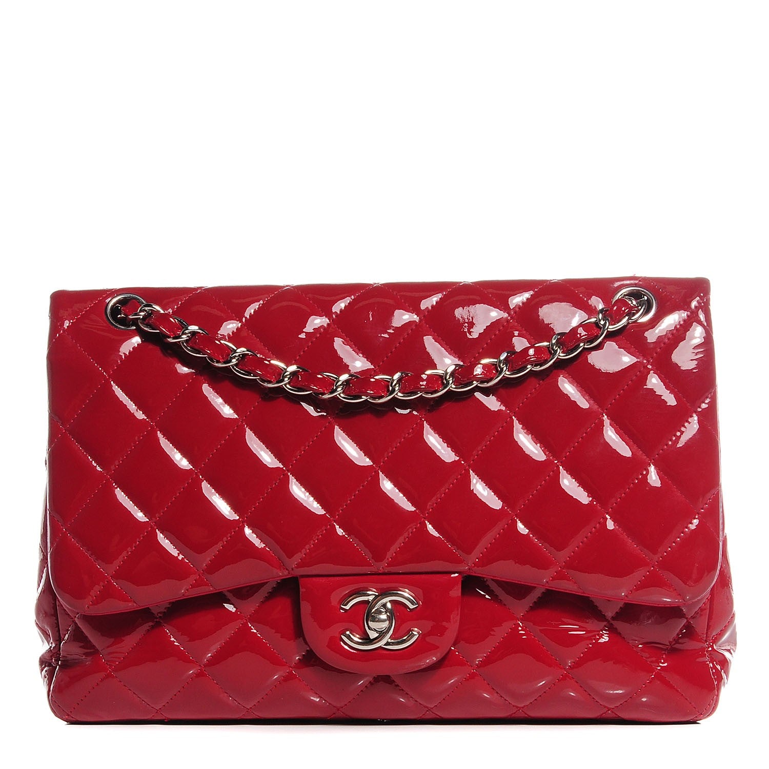 Chanel Patent Quilted Jumbo Double Flap Dark Red 1 of 9