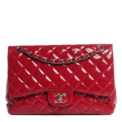 Chanel Patent Quilted Jumbo Double Flap Dark Red 1 of 9
